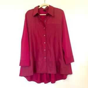Lisa Bayne Linen Cotton Bamboo Button front shirt large magenta pink lagenlook